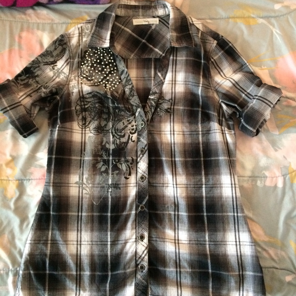 Plaid Bedazzled Button Down